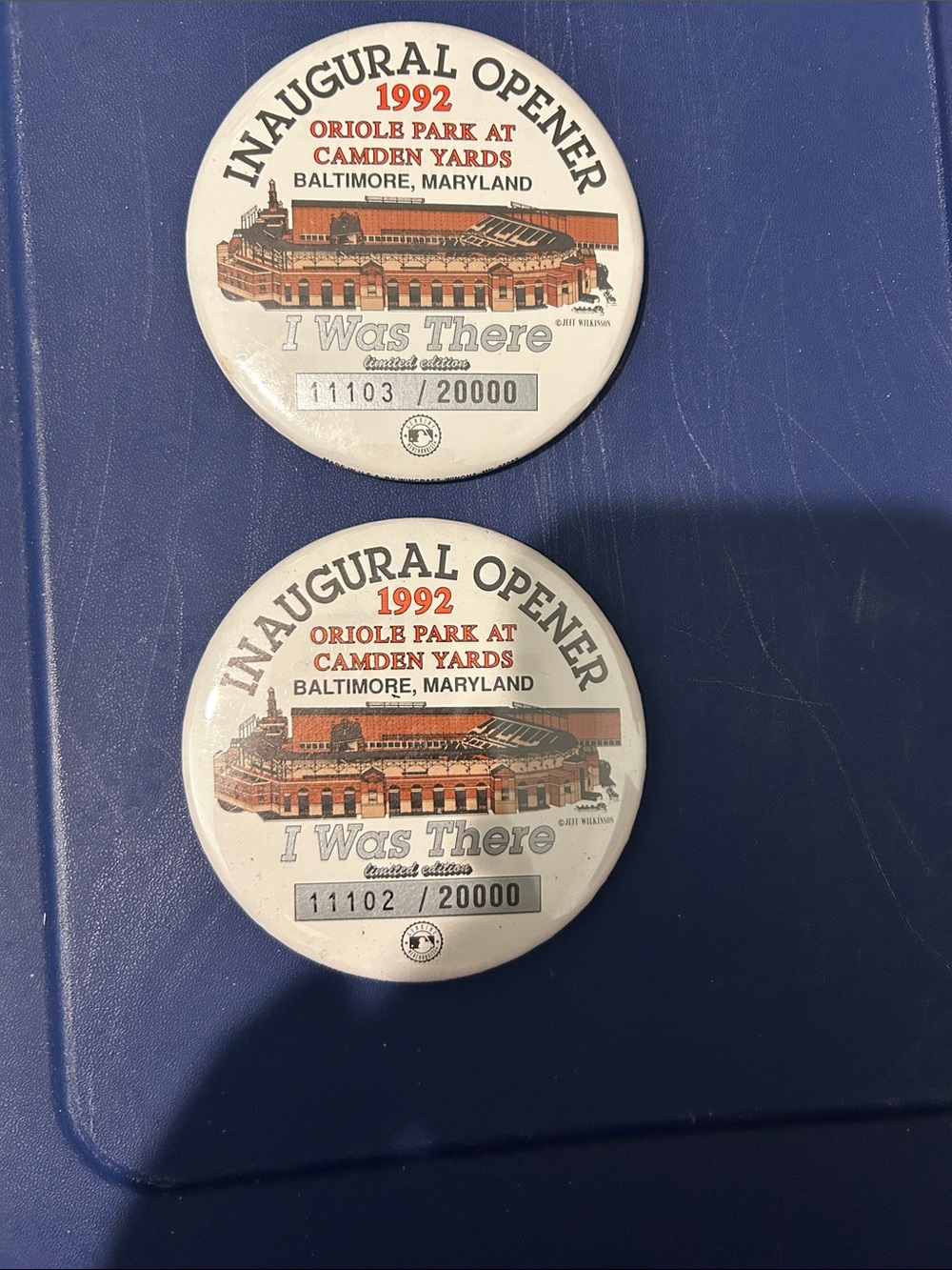 1992 Inaugural Opener Camden Yards Pinback Button - White & Orange
